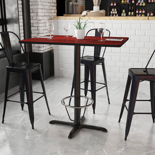 Stiles 30'' x 42'' Rectangular Mahogany Laminate Table Top with 23.5'' x 29.5'' Bar Height Table Base and Foot Ring Mahogany