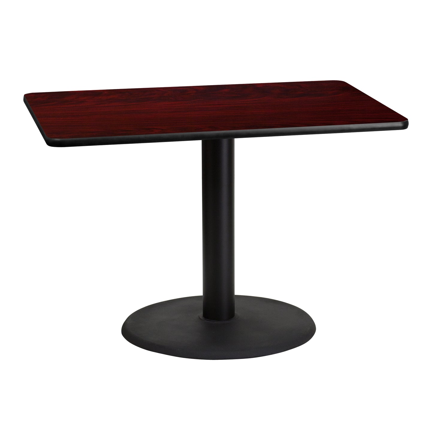 Graniss 30'' x 42'' Rectangular Mahogany Laminate Table Top with 24'' Round Table Height Base Mahogany