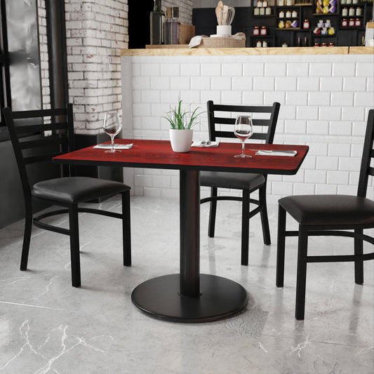 Graniss 30'' x 42'' Rectangular Mahogany Laminate Table Top with 24'' Round Table Height Base Mahogany