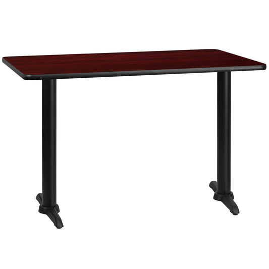 Graniss 30'' x 48'' Rectangular Mahogany Laminate Table Top with 5'' x 22'' Table Height Bases Mahogany