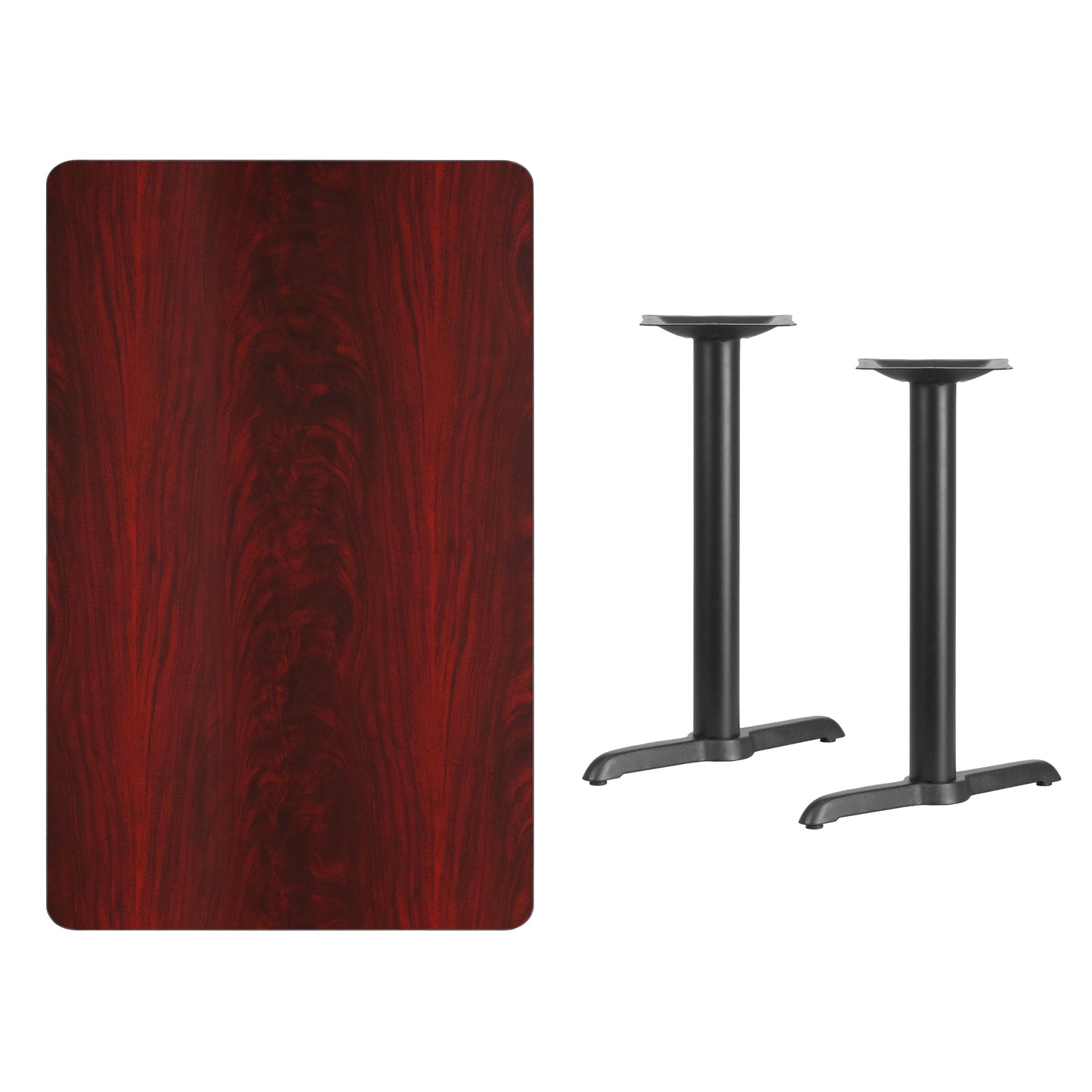 Graniss 30'' x 48'' Rectangular Mahogany Laminate Table Top with 5'' x 22'' Table Height Bases Mahogany