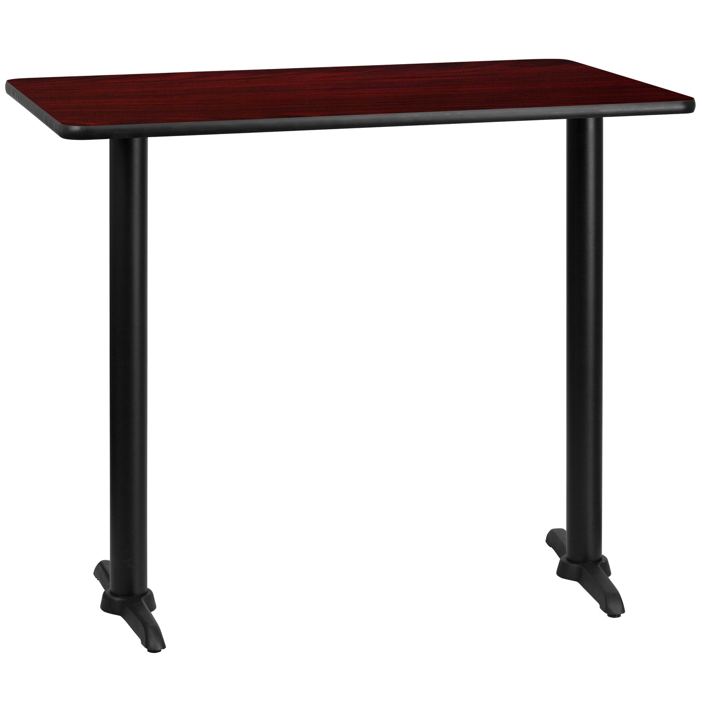 Stiles 30'' x 48'' Rectangular Mahogany Laminate Table Top with 5'' x 22'' Bar Height Table Bases Mahogany