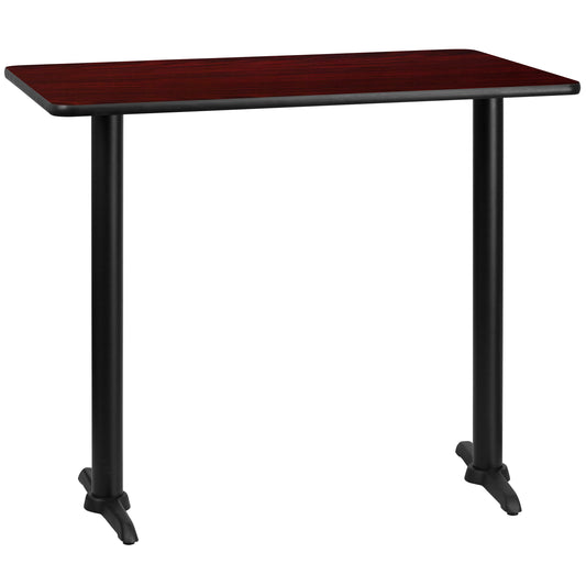Stiles 30'' x 48'' Rectangular Mahogany Laminate Table Top with 5'' x 22'' Bar Height Table Bases Mahogany