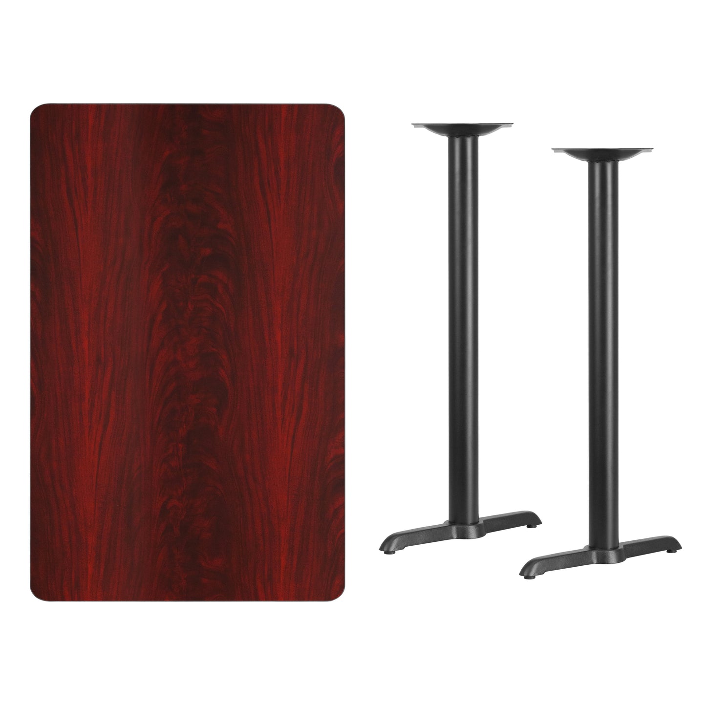 Stiles 30'' x 48'' Rectangular Mahogany Laminate Table Top with 5'' x 22'' Bar Height Table Bases Mahogany