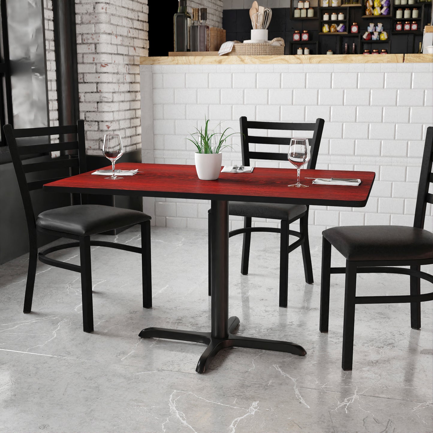 Graniss 30'' x 48'' Rectangular Mahogany Laminate Table Top with 23.5'' x 29.5'' Table Height Base Mahogany