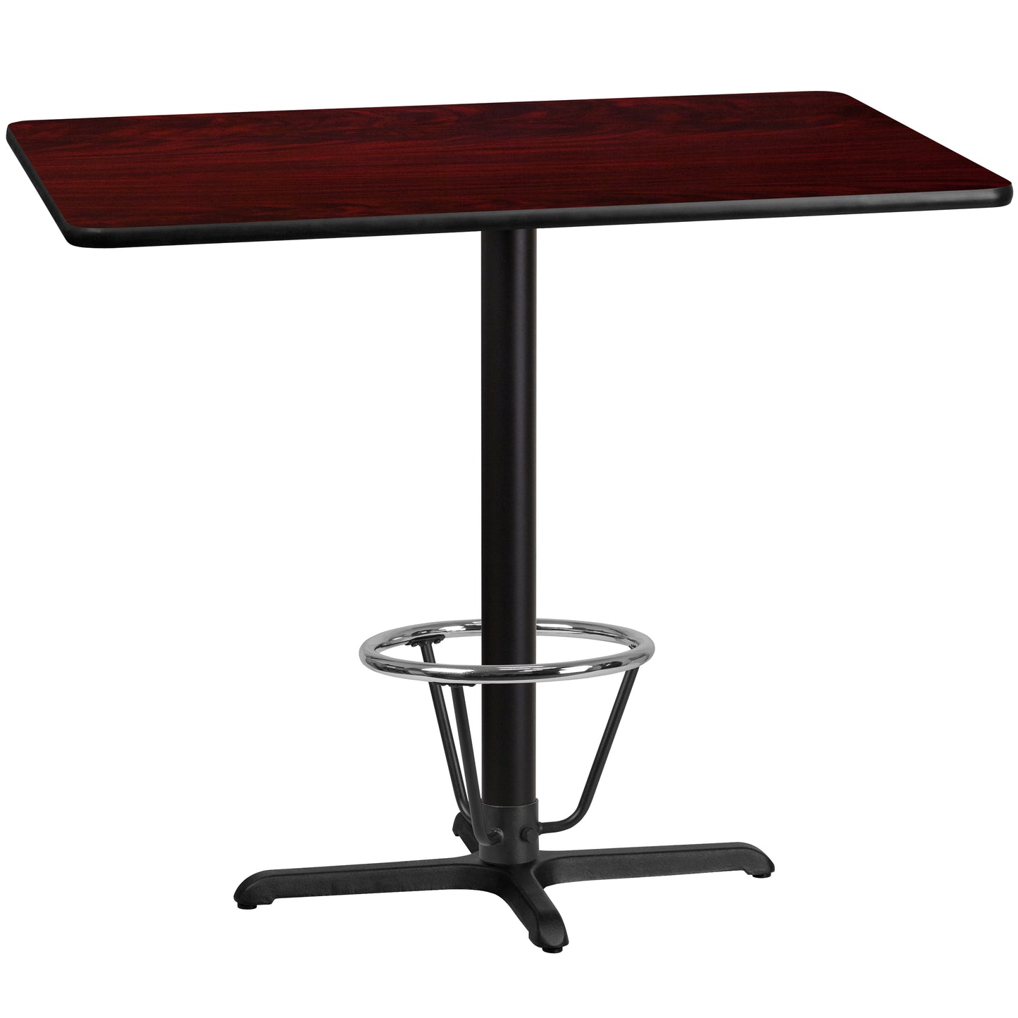 Stiles 30'' x 48'' Rectangular Mahogany Laminate Table Top with 23.5'' x 29.5'' Bar Height Table Base and Foot Ring Mahogany