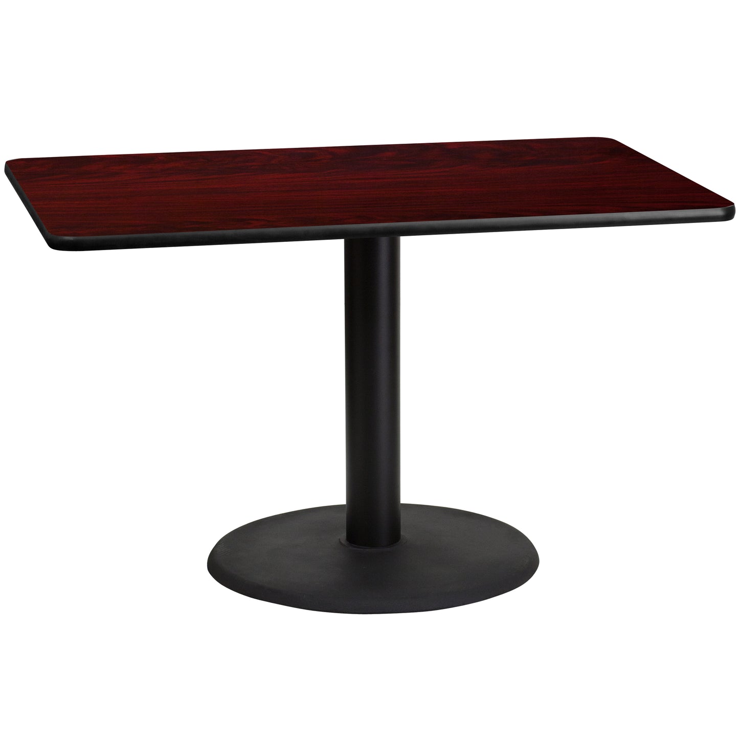 Graniss 30'' x 48'' Rectangular Mahogany Laminate Table Top with 24'' Round Table Height Base Mahogany