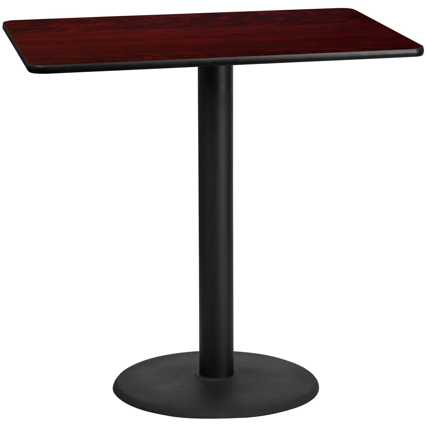 Stiles 30'' x 48'' Rectangular Mahogany Laminate Table Top with 24'' Round Bar Height Table Base Mahogany