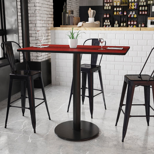 Stiles 30'' x 48'' Rectangular Mahogany Laminate Table Top with 24'' Round Bar Height Table Base Mahogany