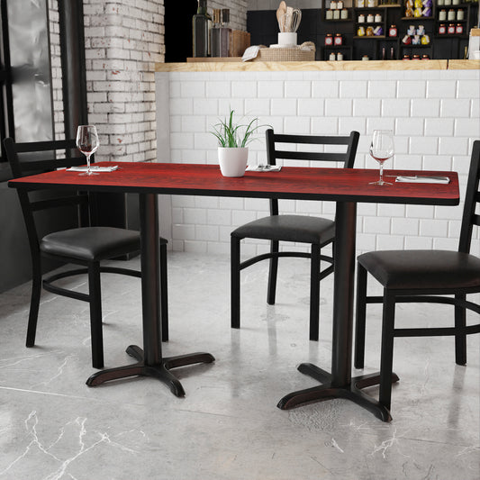 Graniss 30'' x 60'' Rectangular Mahogany Laminate Table Top with 22'' x 22'' Table Height Bases Mahogany