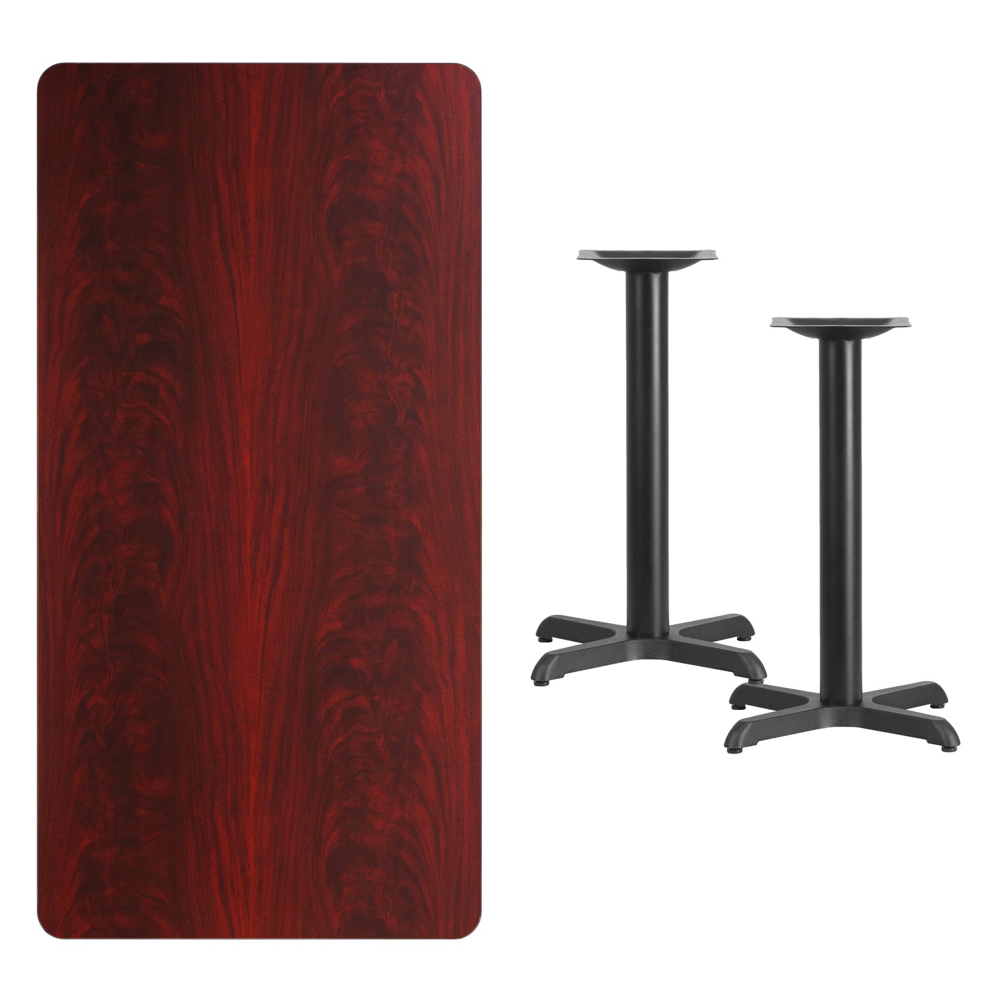 Graniss 30'' x 60'' Rectangular Mahogany Laminate Table Top with 22'' x 22'' Table Height Bases Mahogany