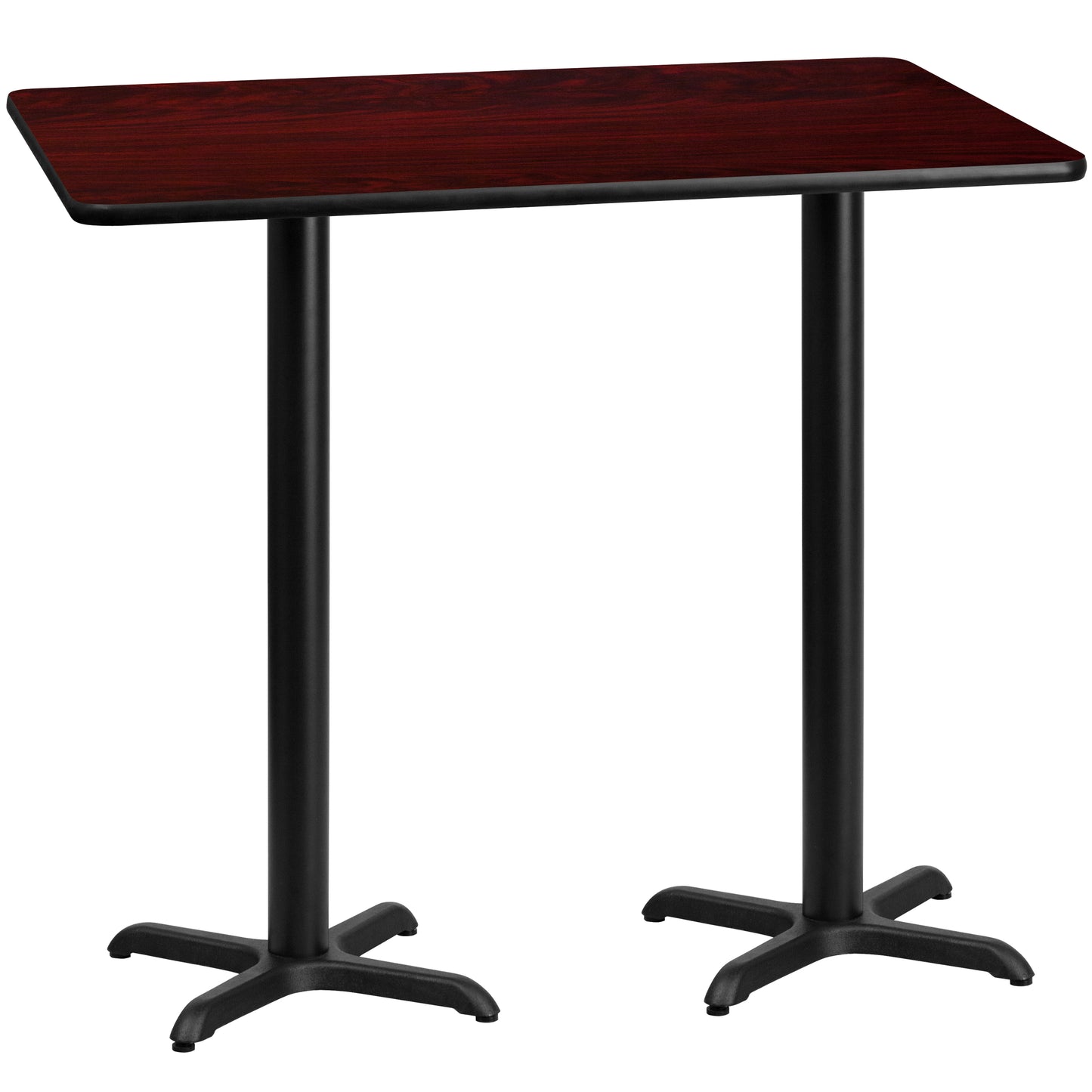 Stiles 30'' x 60'' Rectangular Mahogany Laminate Table Top with 22'' x 22'' Bar Height Table Bases Mahogany