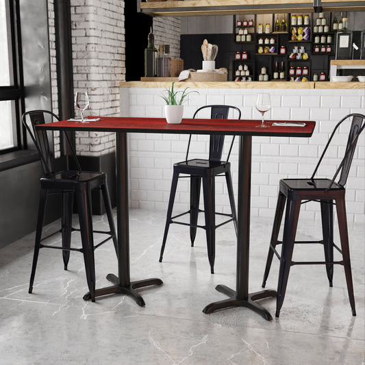 Stiles 30'' x 60'' Rectangular Mahogany Laminate Table Top with 22'' x 22'' Bar Height Table Bases Mahogany