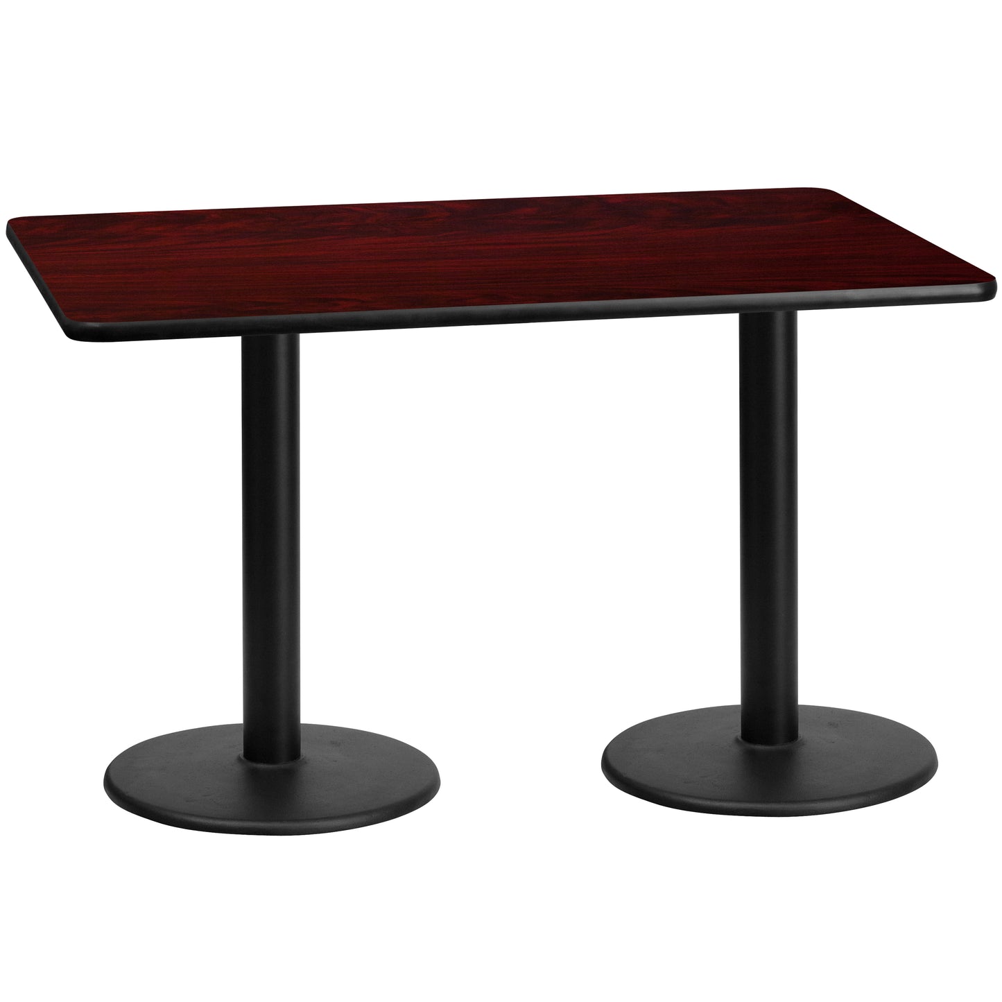 Graniss 30'' x 60'' Rectangular Mahogany Laminate Table Top with 18'' Round Table Height Bases Mahogany