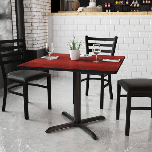 Graniss 36'' Square Mahogany Laminate Table Top with 30'' x 30'' Table Height Base Mahogany