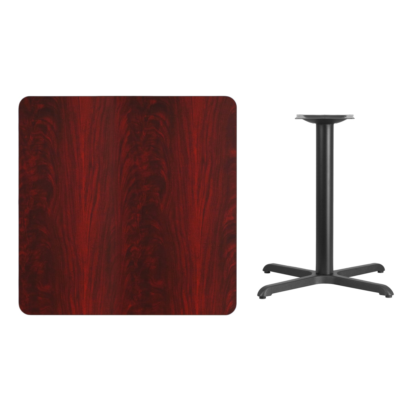 Graniss 36'' Square Mahogany Laminate Table Top with 30'' x 30'' Table Height Base Mahogany