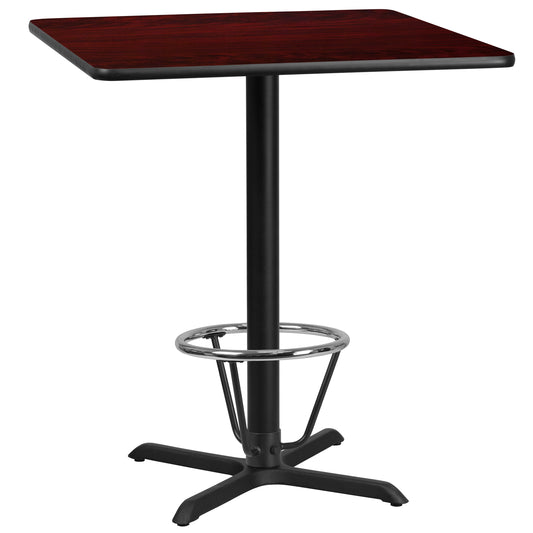 Stiles 36'' Square Mahogany Laminate Table Top with 30'' x 30'' Bar Height Table Base and Foot Ring Mahogany