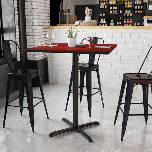 Stiles 36'' Square Mahogany Laminate Table Top with 30'' x 30'' Bar Height Table Base Mahogany