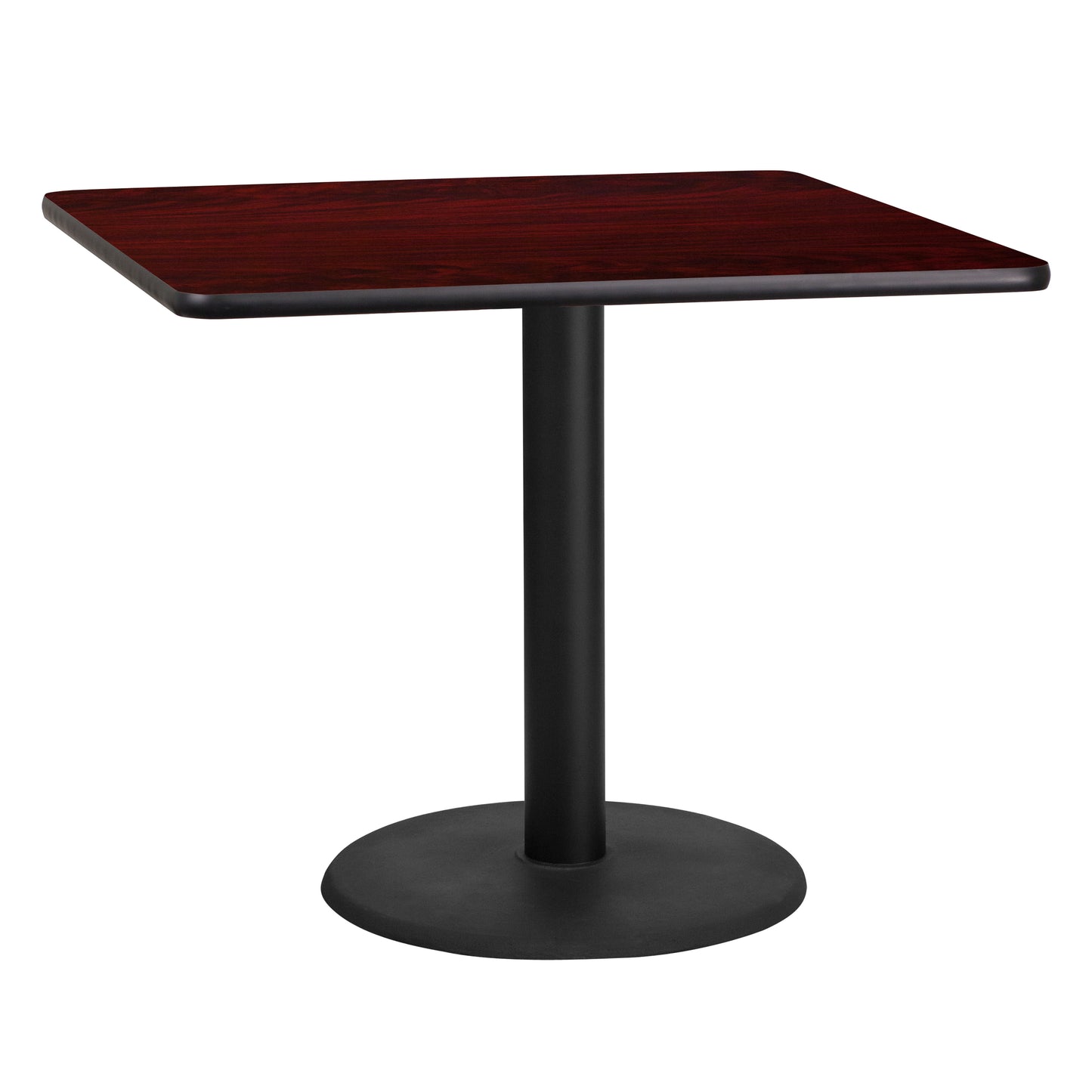 Graniss 36'' Square Mahogany Laminate Table Top with 24'' Round Table Height Base Mahogany