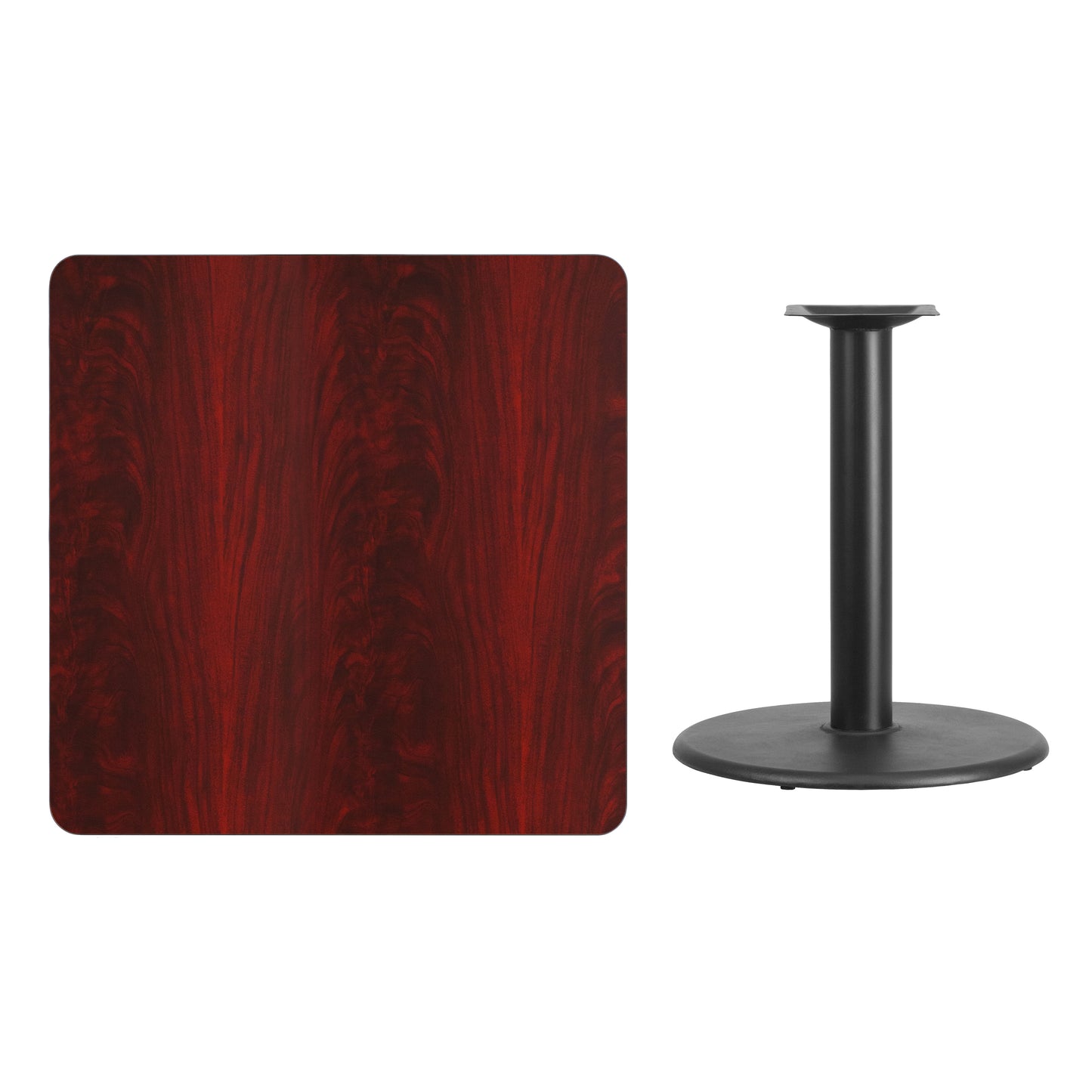 Graniss 36'' Square Mahogany Laminate Table Top with 24'' Round Table Height Base Mahogany