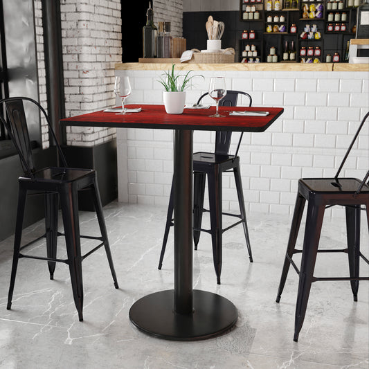 Stiles 36'' Square Mahogany Laminate Table Top with 24'' Round Bar Height Table Base Mahogany
