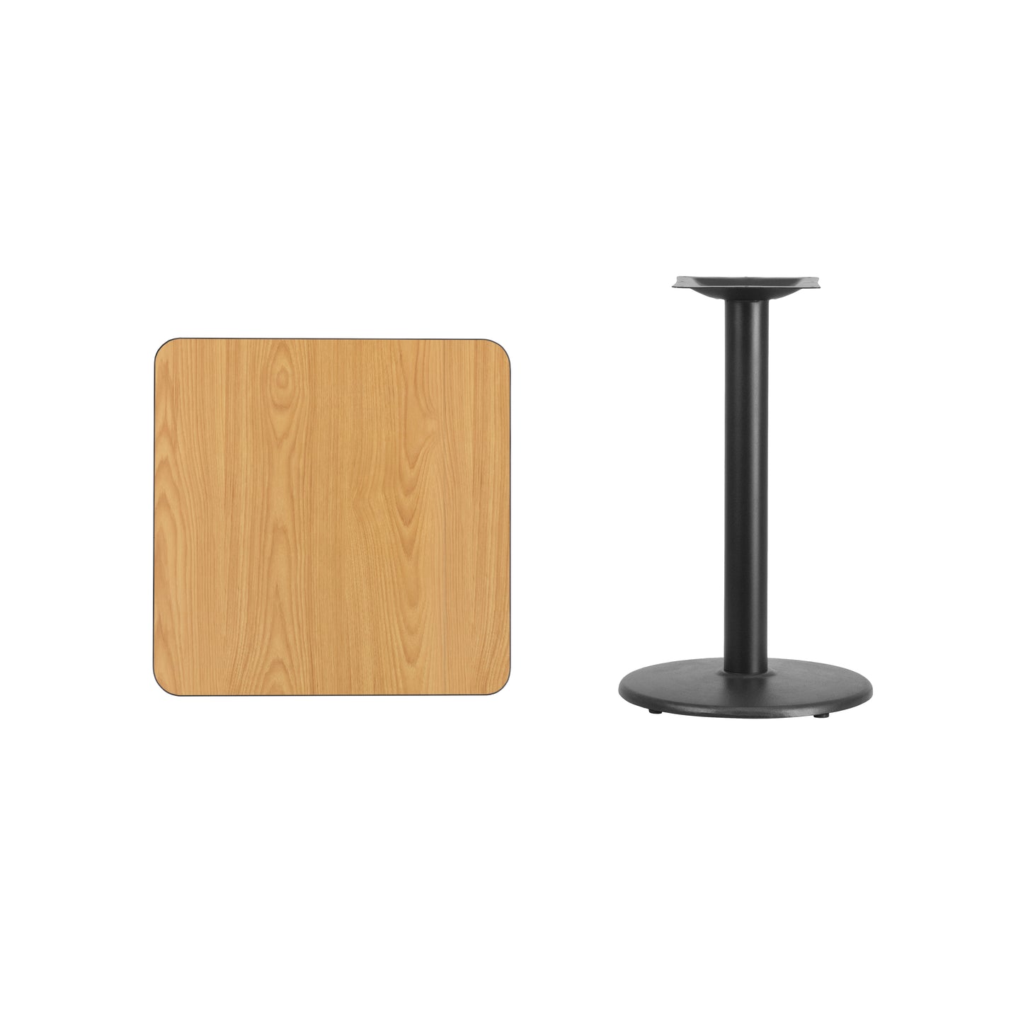 Graniss 24'' Square Natural Laminate Table Top with 18'' Round Table Height Base Natural