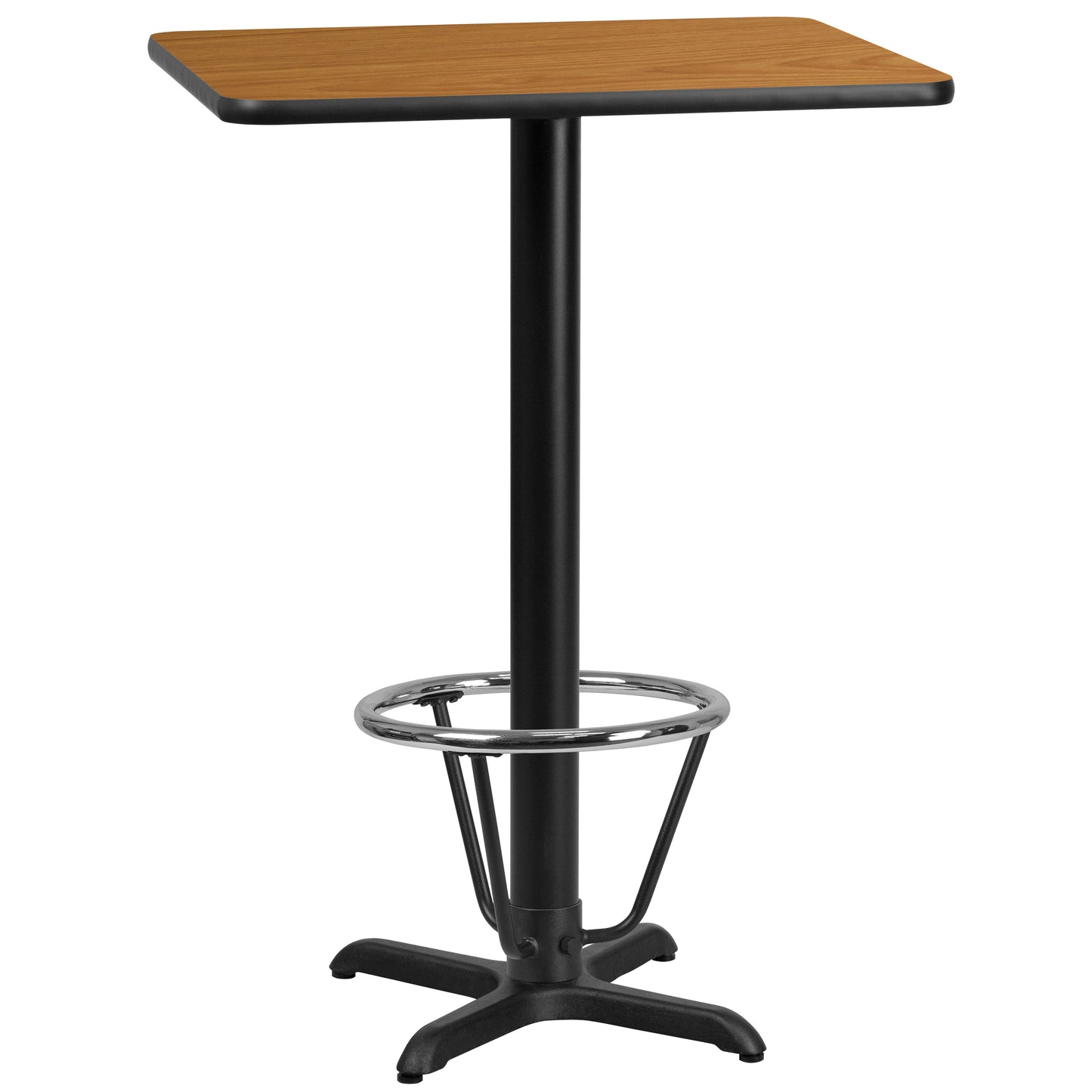 Stiles 24'' x 30'' Rectangular Natural Laminate Table Top with 22'' x 22'' Bar Height Table Base and Foot Ring Natural XU-NATTB-2430-T2222B-3CFR-GG