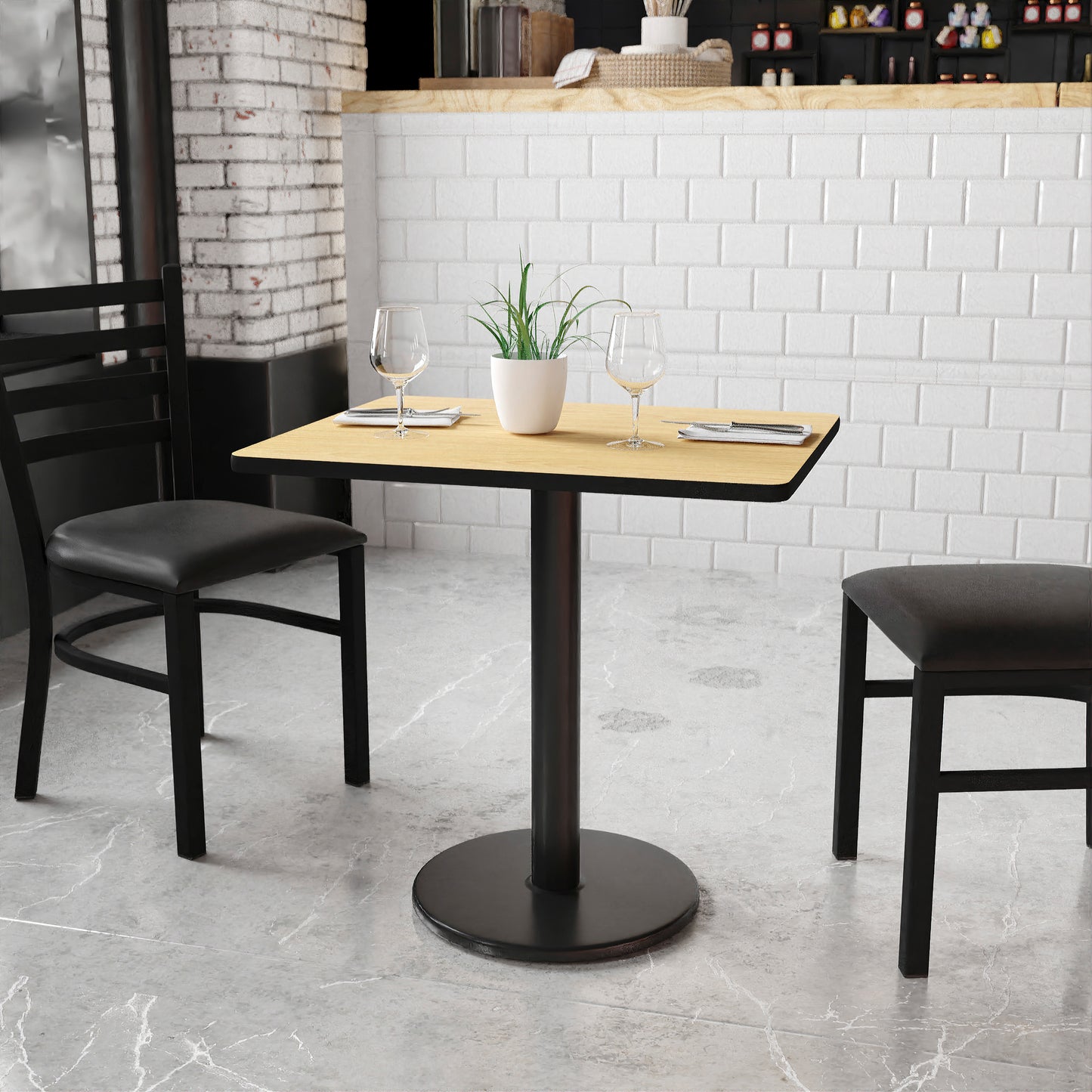 Graniss 24'' x 30'' Rectangular Natural Laminate Table Top with 18'' Round Table Height Base Natural XU-NATTB-2430-TR18-GG