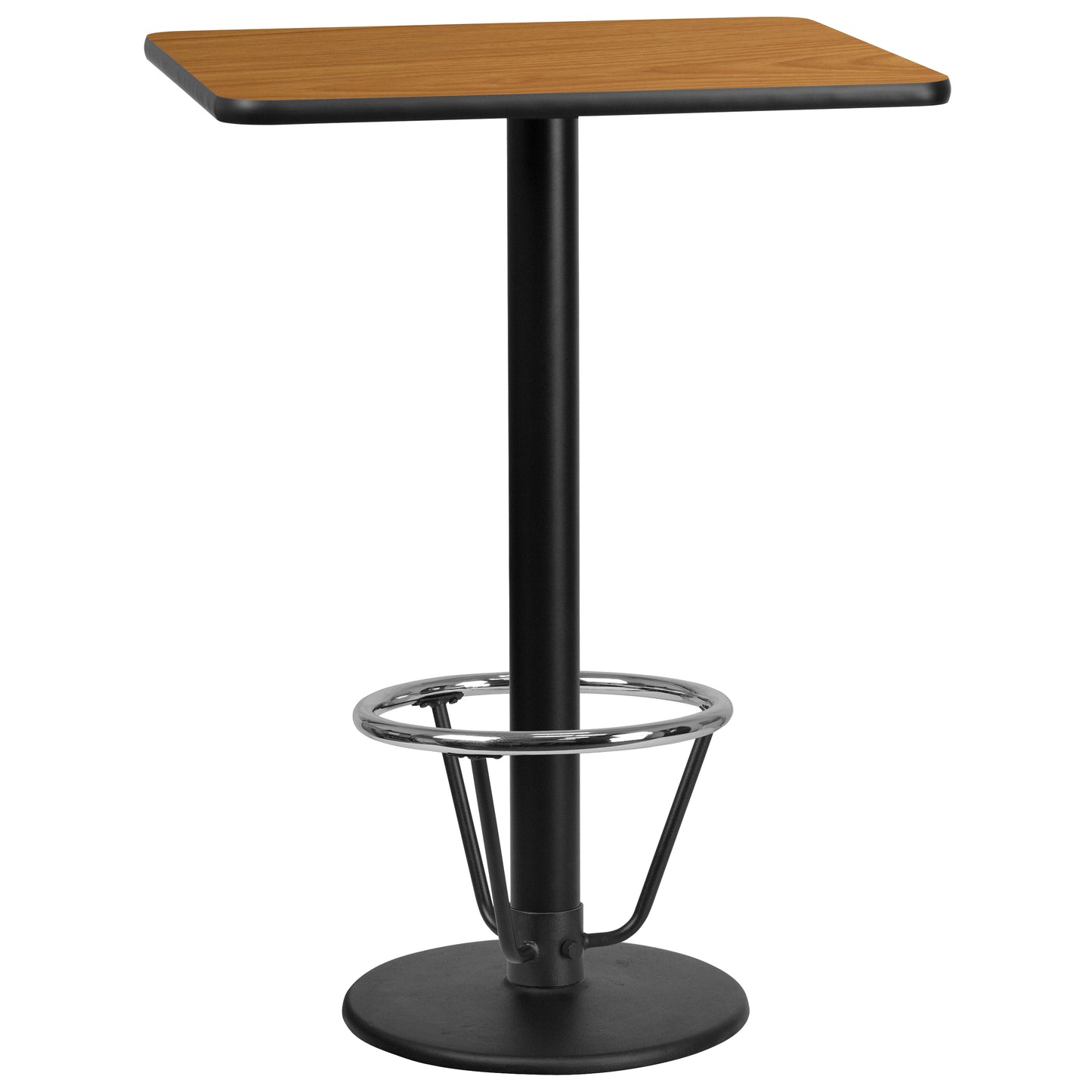 Stiles 24'' x 30'' Rectangular Natural Laminate Table Top with 18'' Round Bar Height Table Base and Foot Ring Natural XU-NATTB-2430-TR18B-3CFR-GG