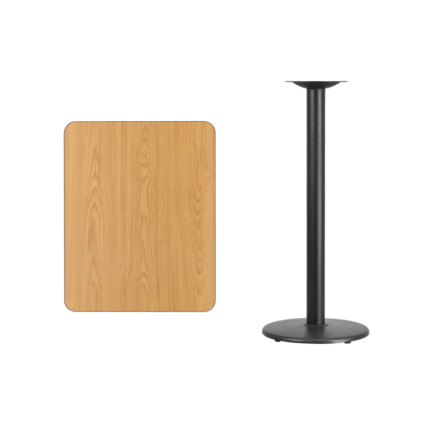 Stiles 24'' x 30'' Rectangular Natural Laminate Table Top with 18'' Round Bar Height Table Base Natural XU-NATTB-2430-TR18B-GG