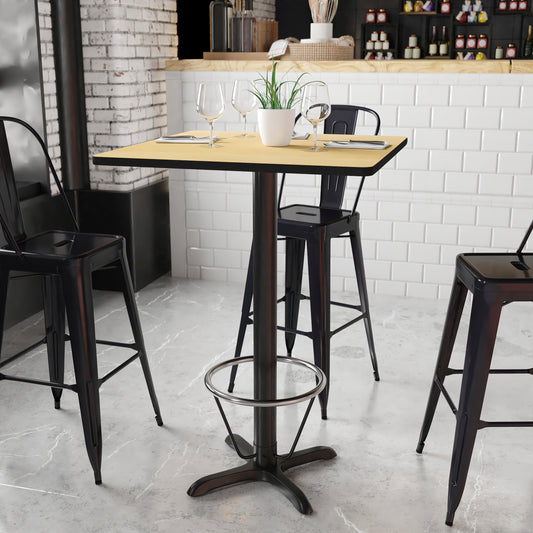 Stiles 30'' Square Natural Laminate Table Top with 22'' x 22'' Bar Height Table Base and Foot Ring Natural