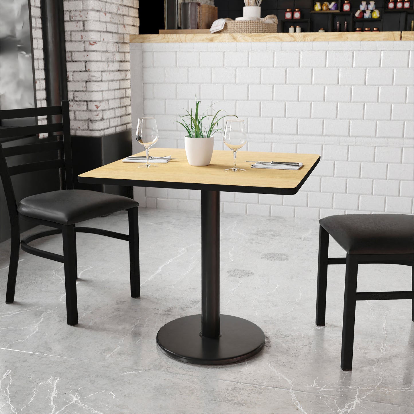 Graniss 30'' Square Natural Laminate Table Top with 18'' Round Table Height Base Natural