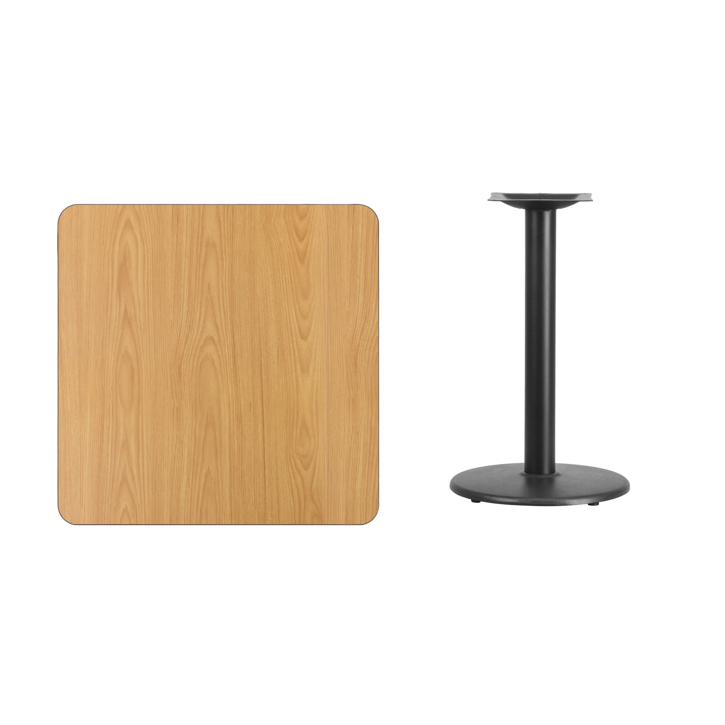Graniss 30'' Square Natural Laminate Table Top with 18'' Round Table Height Base Natural