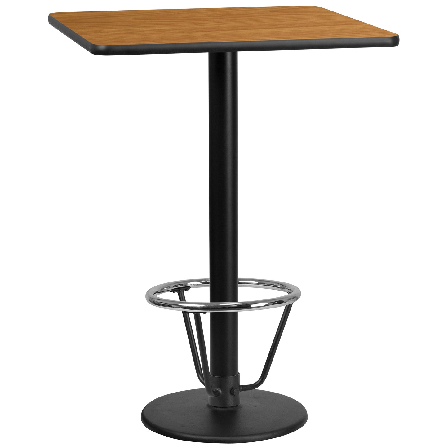 Stiles 30'' Square Natural Laminate Table Top with 18'' Round Bar Height Table Base and Foot Ring Natural XU-NATTB-3030-TR18B-3CFR-GG