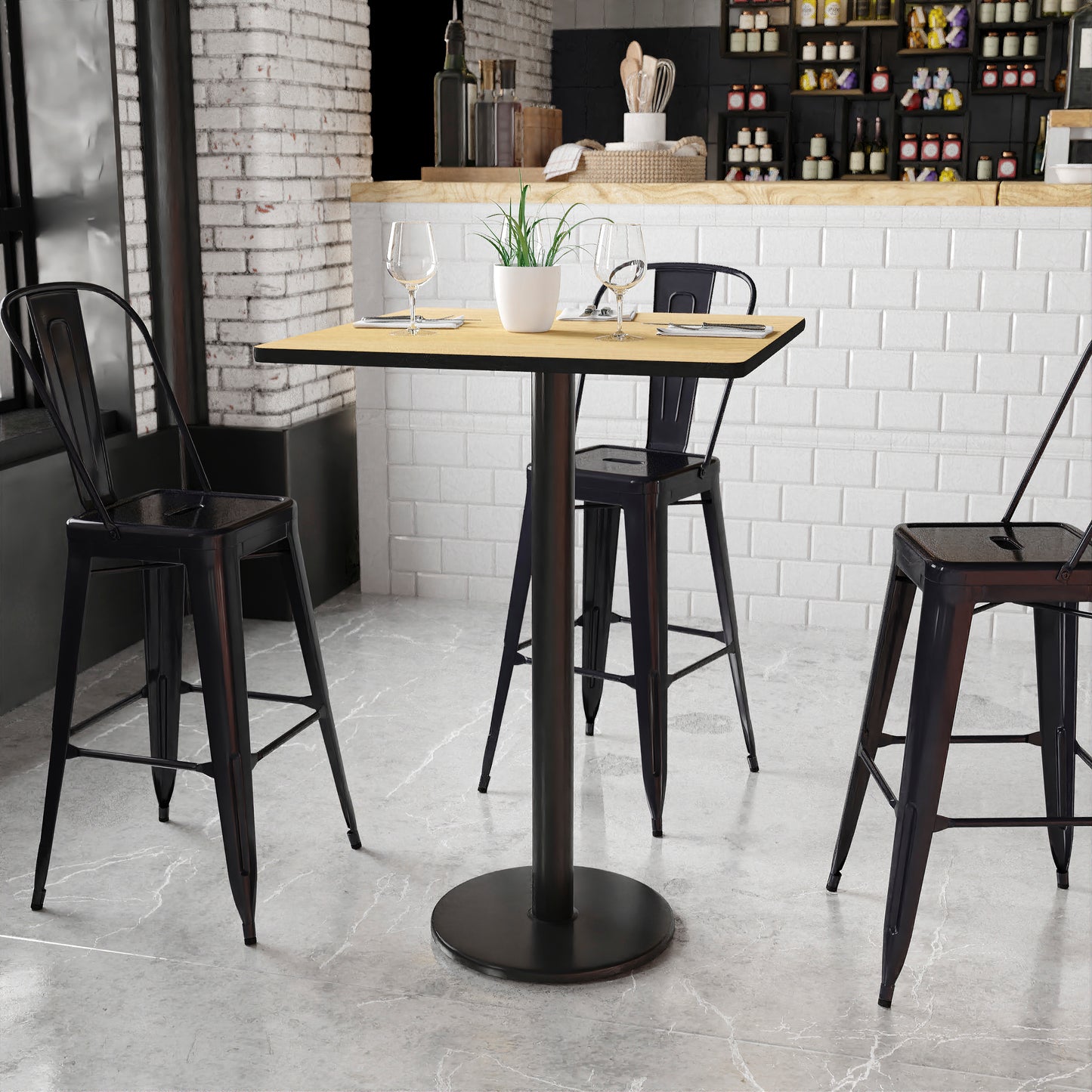 Stiles 30'' Square Natural Laminate Table Top with 18'' Round Bar Height Table Base Natural