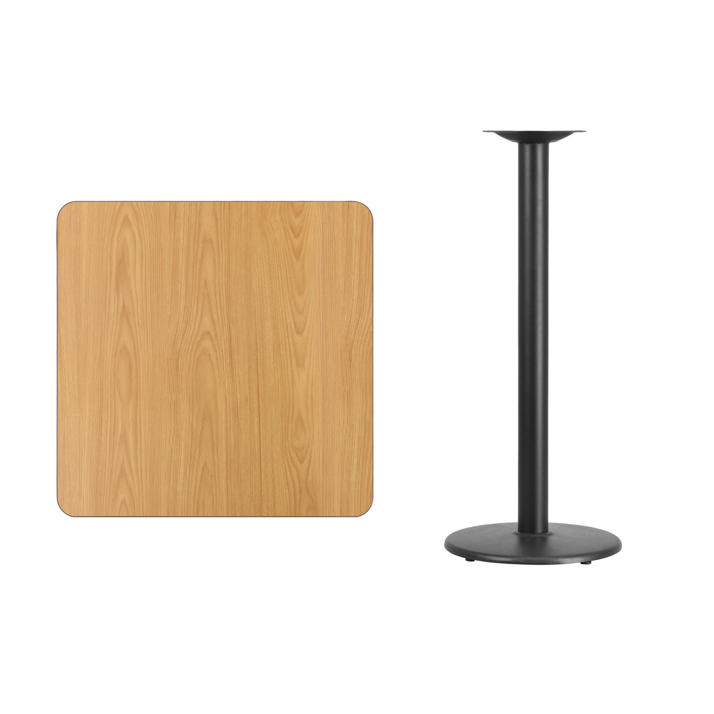 Stiles 30'' Square Natural Laminate Table Top with 18'' Round Bar Height Table Base Natural