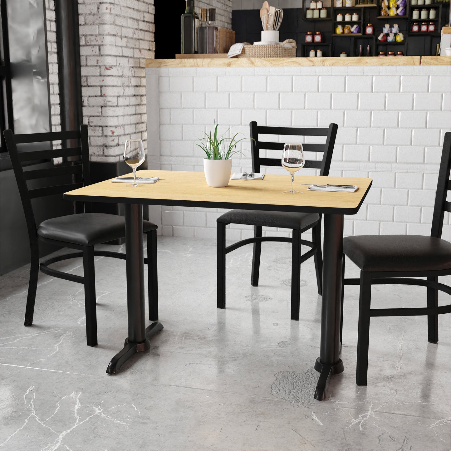 Graniss 30'' x 42'' Rectangular Natural Laminate Table Top with 5'' x 22'' Table Height Bases Natural