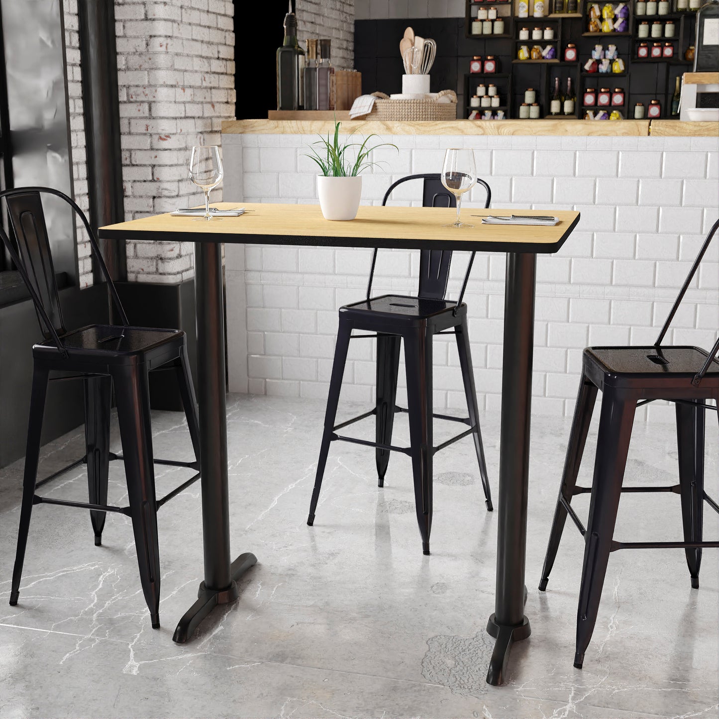 Stiles 30'' x 42'' Rectangular Natural Laminate Table Top with 5'' x 22'' Bar Height Table Bases Natural