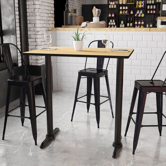 Stiles 30'' x 42'' Rectangular Natural Laminate Table Top with 5'' x 22'' Bar Height Table Bases Natural