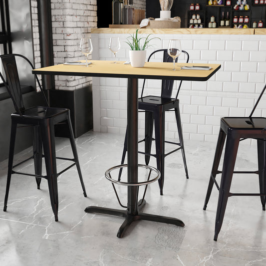 Stiles 30'' x 42'' Rectangular Natural Laminate Table Top with 23.5'' x 29.5'' Bar Height Table Base and Foot Ring Natural