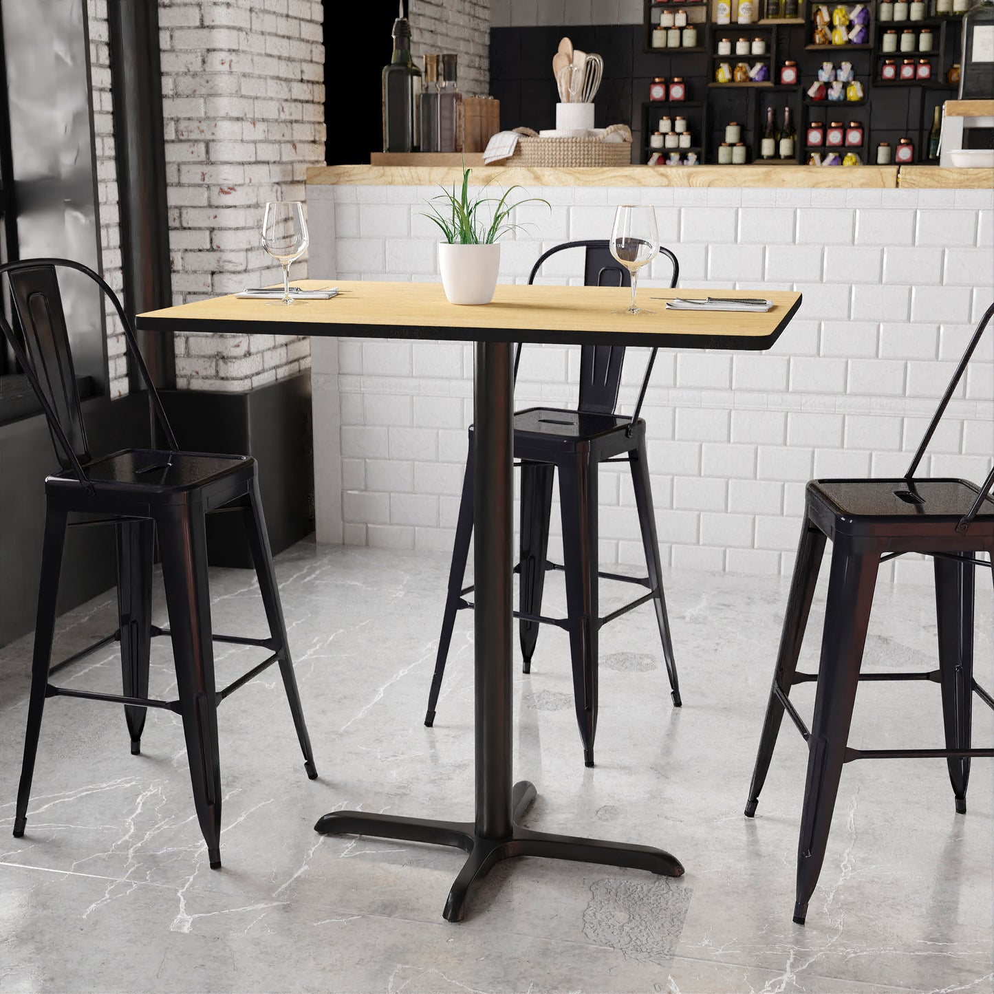Stiles 30'' x 42'' Rectangular Natural Laminate Table Top with 23.5'' x 29.5'' Bar Height Table Base Natural