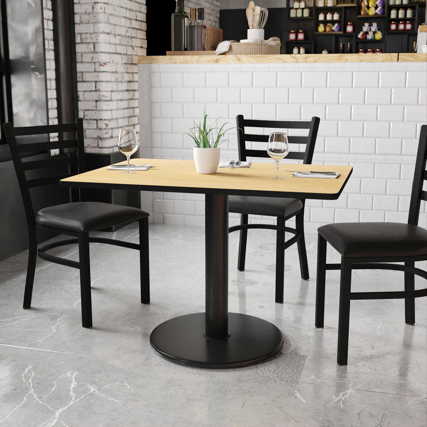 Graniss 30'' x 42'' Rectangular Natural Laminate Table Top with 24'' Round Table Height Base Natural