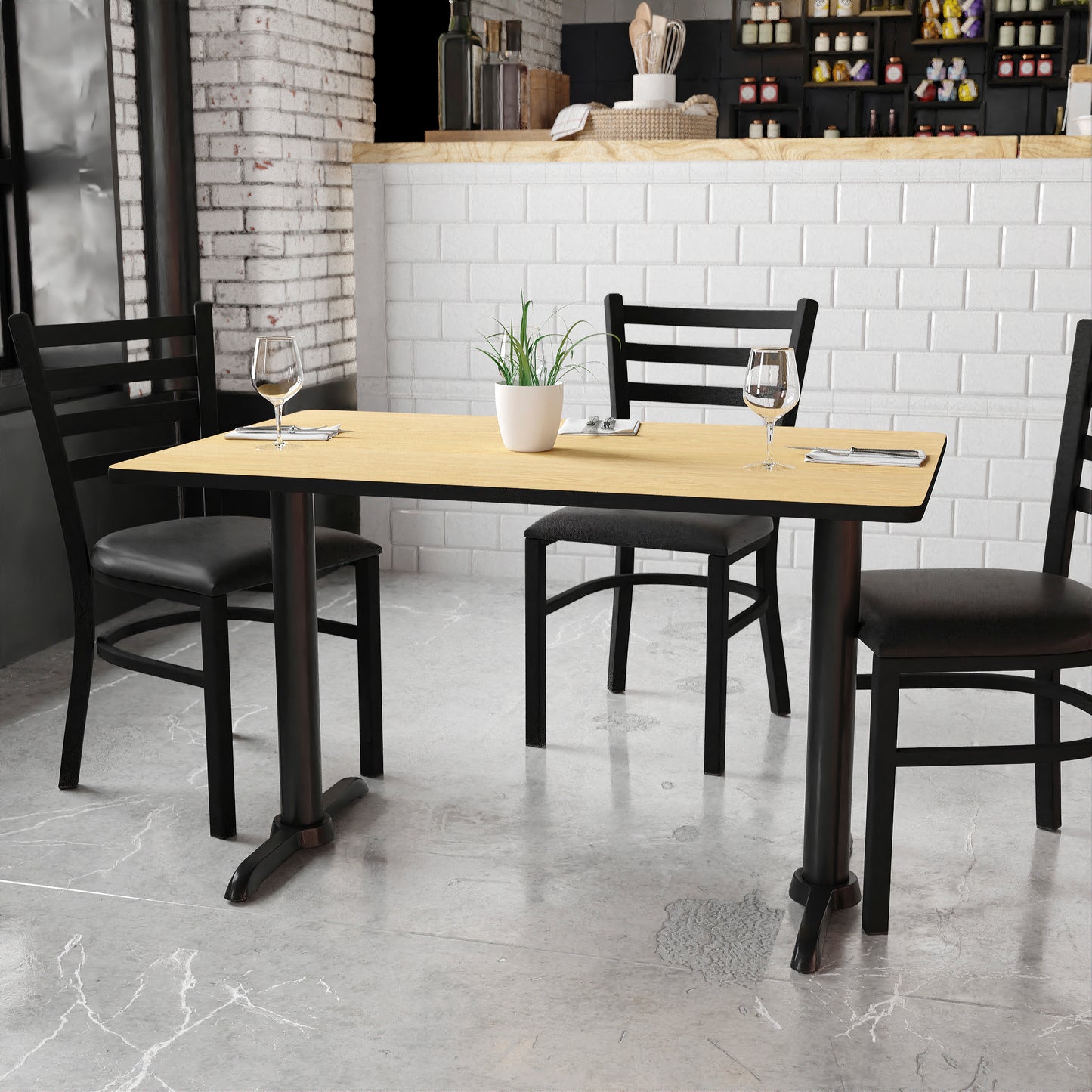 Graniss 30'' x 48'' Rectangular Natural Laminate Table Top with 5'' x 22'' Table Height Bases Natural