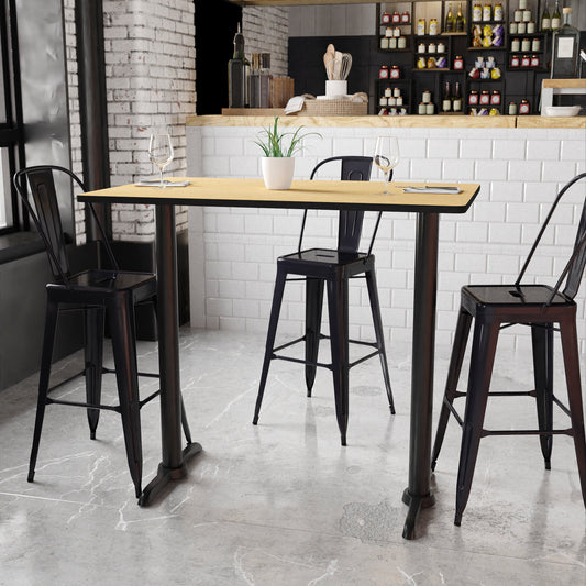 Stiles 30'' x 48'' Rectangular Natural Laminate Table Top with 5'' x 22'' Bar Height Table Bases Natural