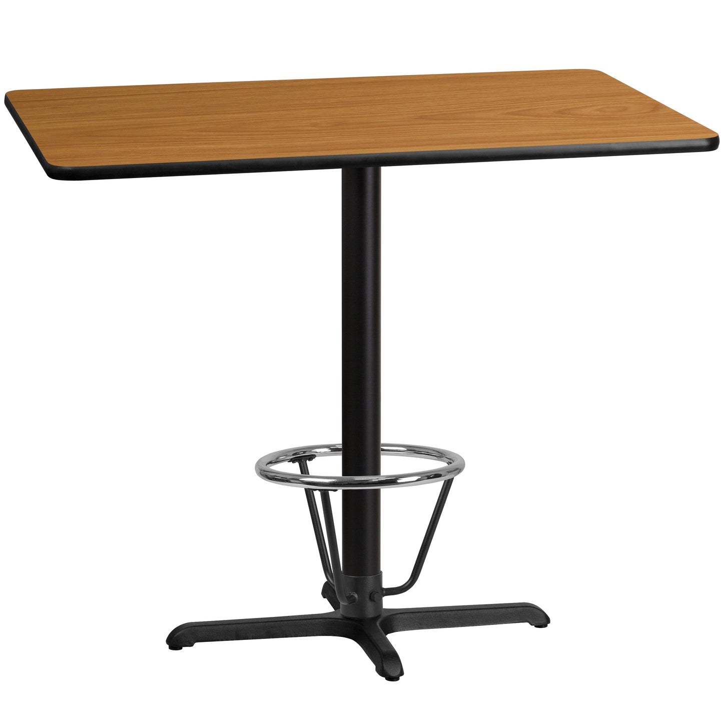 Stiles 30'' x 48'' Rectangular Natural Laminate Table Top with 23.5'' x 29.5'' Bar Height Table Base and Foot Ring Natural