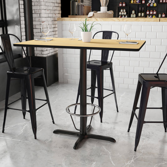 Stiles 30'' x 48'' Rectangular Natural Laminate Table Top with 23.5'' x 29.5'' Bar Height Table Base and Foot Ring Natural