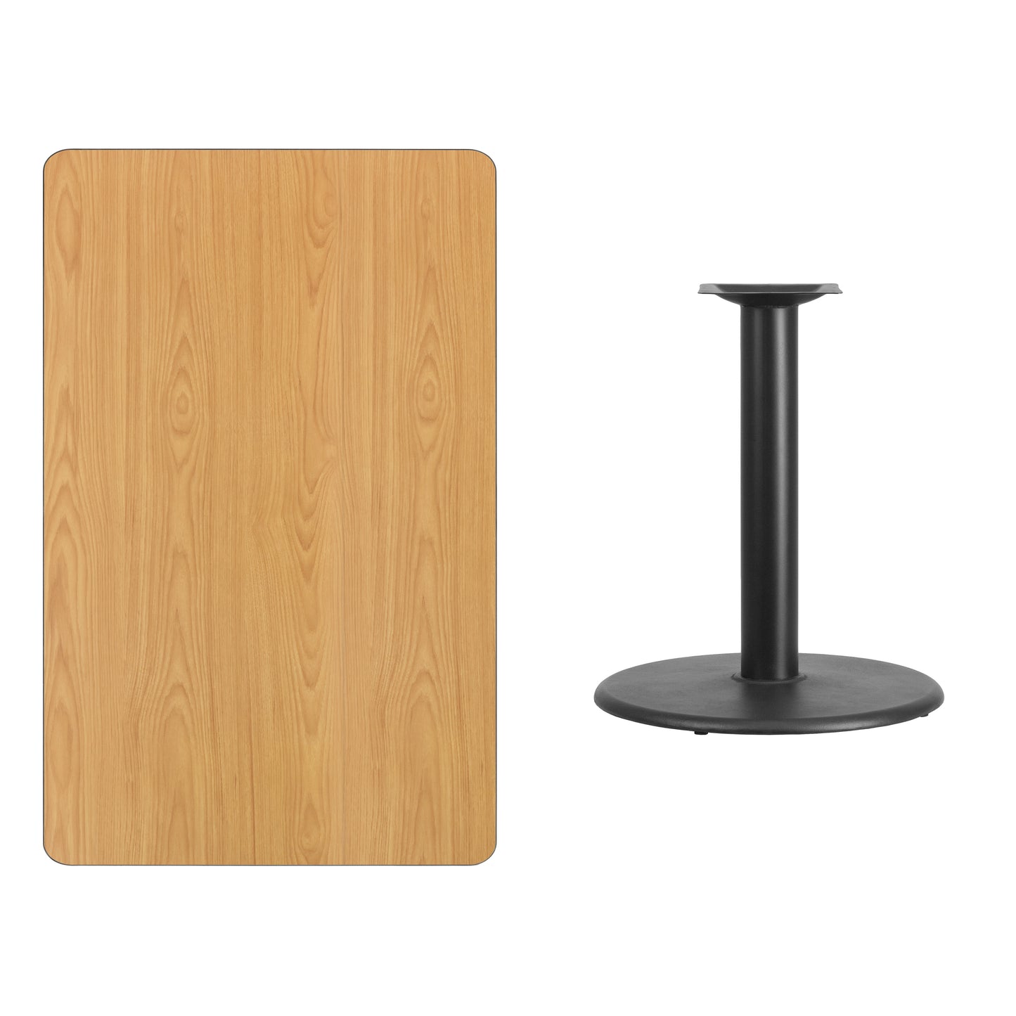 Graniss 30'' x 48'' Rectangular Natural Laminate Table Top with 24'' Round Table Height Base Natural