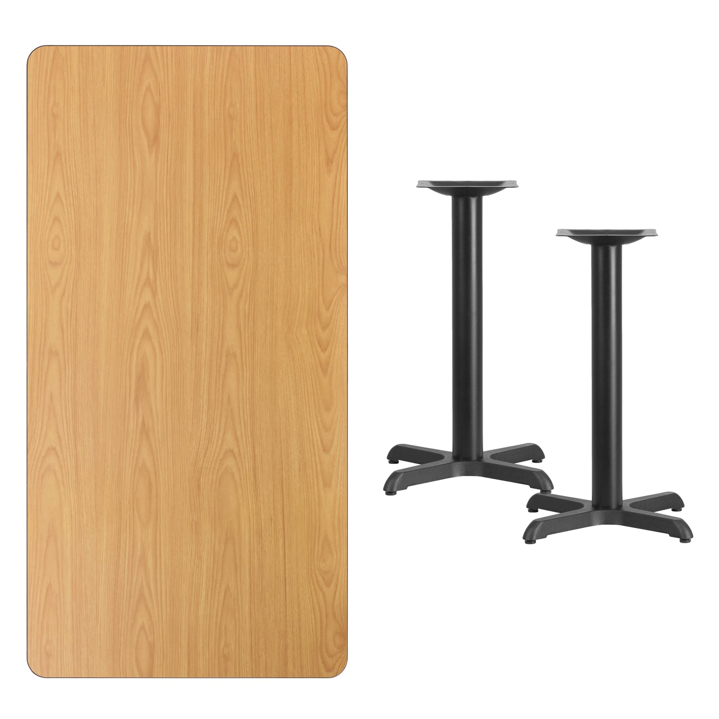 Graniss 30'' x 60'' Rectangular Natural Laminate Table Top with 22'' x 22'' Table Height Bases Natural XU-NATTB-3060-T2222-GG