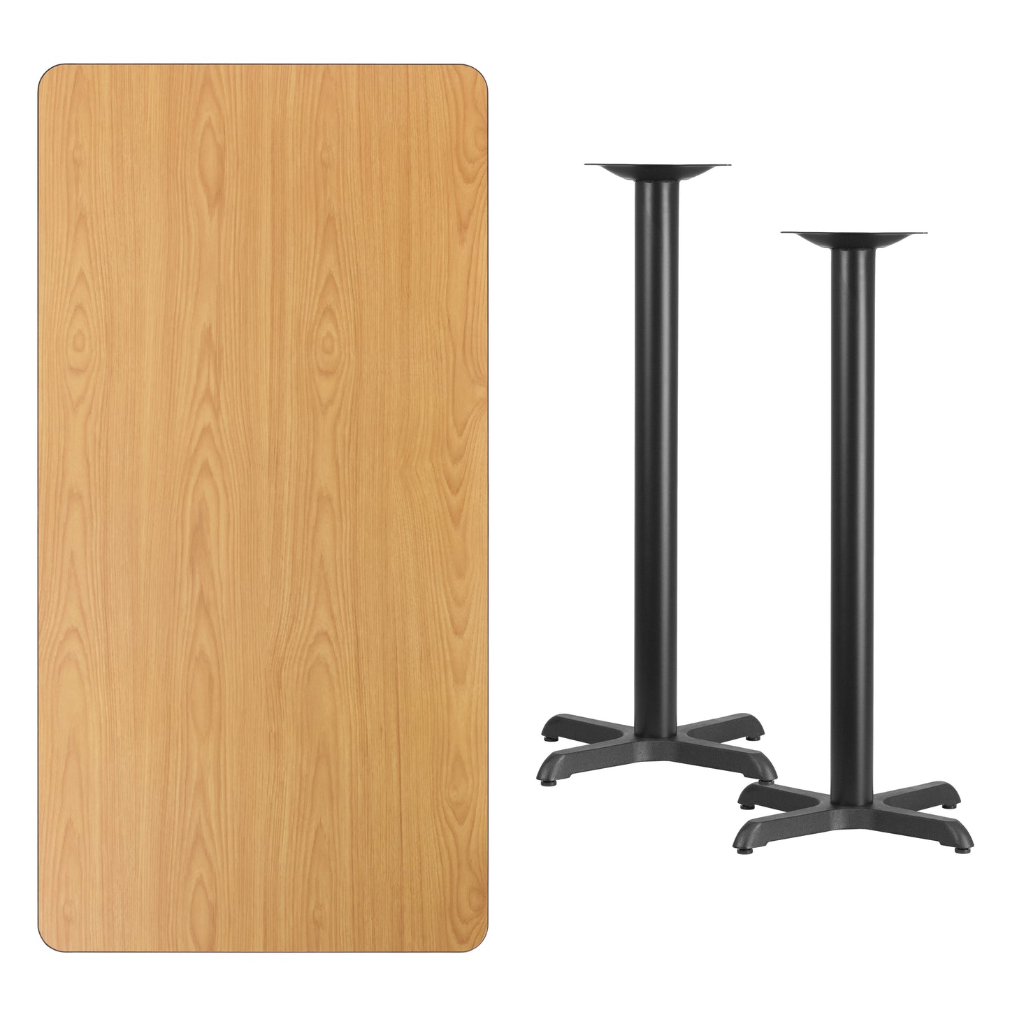 Stiles 30'' x 60'' Rectangular Natural Laminate Table Top with 22'' x 22'' Bar Height Table Bases Natural