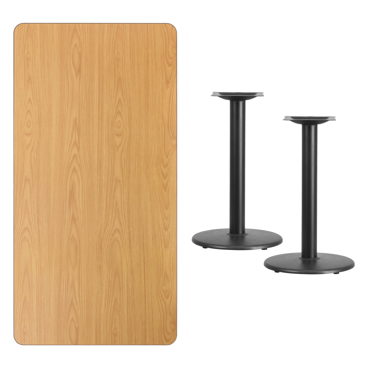 Graniss 30'' x 60'' Rectangular Natural Laminate Table Top with 18'' Round Table Height Bases Natural